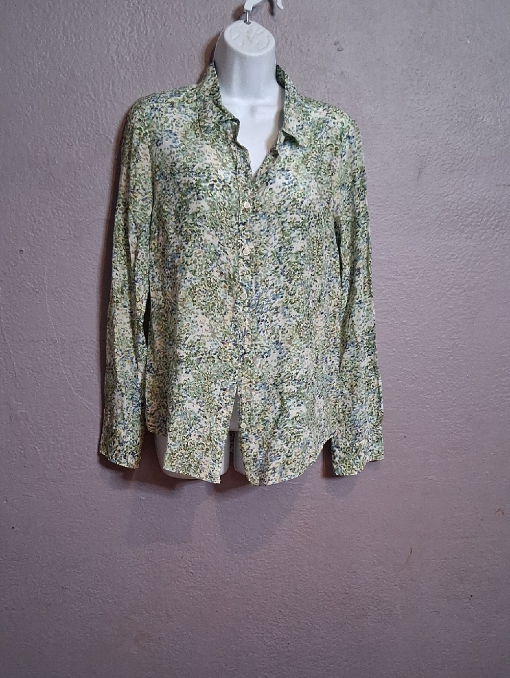 J. Crew Floral Button-Up Shirt in Green, Blue and Cream